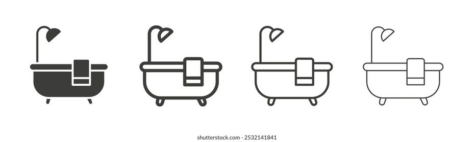 Icono de baño en relleno y tres tamaños de trazo