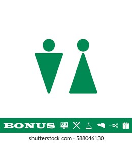 Bathroom icon flat. Green pictogram on white background. Vector illustration symbol and bonus button
