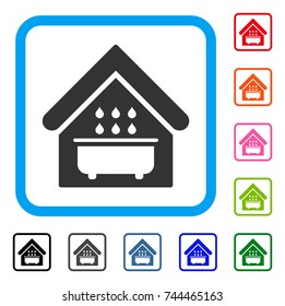 Bathroom icon. Flat grey iconic symbol inside a blue rounded square. Black, gray, green, blue, red, orange color additional versions of Bathroom vector. Designed for web and app UI.