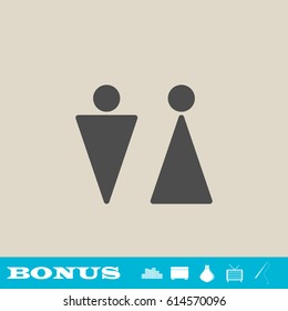Bathroom icon flat. Grey pictogram on light background. Vector illustration symbol and bonus button real estate, ottoman, vase, tv, fishing rod