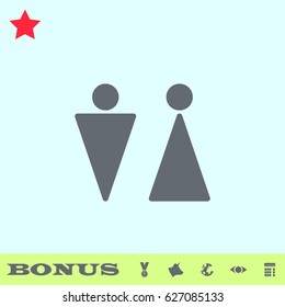 Bathroom icon flat. Grey pictogram on blue background. Vector illustration symbol and bonus buttons medal, cow, earth, eye, calculator