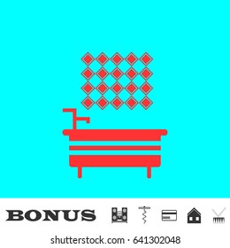 Bathroom icon flat. Red pictogram on blue background. Vector illustration symbol and bonus buttons Music center, corkscrew, credit card, house, drum