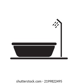 Bathroom icon isolated on a white background. Consists of a bath and shower that emits water. Perfect for bathroom markers.