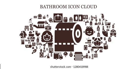  bathroom icon set. 93 filled bathroom icons. Simple modern icons about  - Toilet paper, Mirror, Sink, Bathroom, Urinal, Blanket, Plumber, Urine, Vanity, Shower, Towel, Foam, Girl