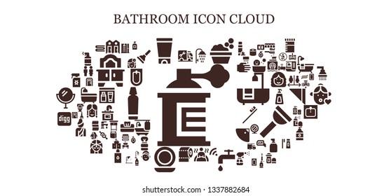 bathroom icon set. 93 filled bathroom icons.  Simple modern icons about  - Spray, Plumber, Dressing room, Gel, Shower, Washbowl, Bath, Faucet, Toilet paper, Mirror, Digg, Soap