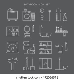 Bathroom icon set. Collection of high quality outline vector pictograms of bathroom furniture and appliances. 16 color line symbols for design website. mobile app, logo, etc.  