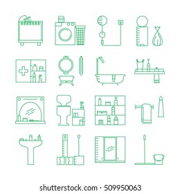 Bathroom icon set. Collection of high quality outline vector pictograms of bathroom furniture and appliances. 16 color line symbols for design website. mobile app, logo, etc.  