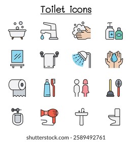 Bathroom icon set color line style