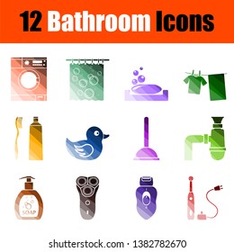 Bathroom Icon Set. Flat Color Ladder Design. Vector Illustration.