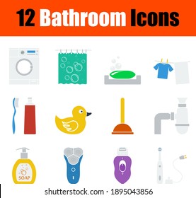Bathroom Icon Set. Flat Design. Fully editable vector illustration. Text expanded.