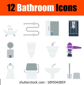 Bathroom Icon Set. Flat Design. Fully editable vector illustration. Text expanded.