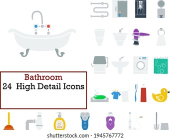 Bathroom Icon Set. Flat Design. Fully editable vector illustration. Text expanded.