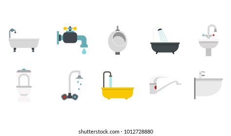 Bathroom icon set. Flat set of bathroom vector icons for web design isolated on white background