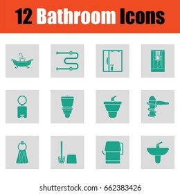 Bathroom icon set. Green on gray design. Vector illustration.