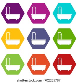 Bathroom icon set many color hexahedron isolated on white vector illustration
