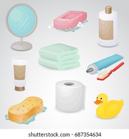 Bathroom icon set. Realistic looking icons on neutral background. Vector art.