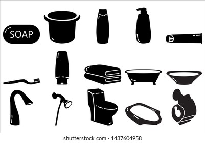 Bathroom icon set solid style