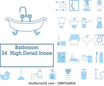 Bathroom Icon Set. Thin Line With Blue Fill Design. Vector Illustration.