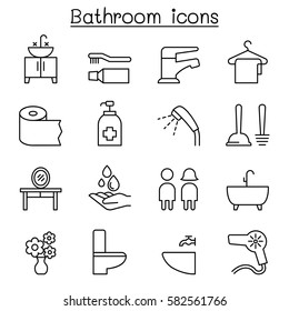 Bathroom Icon Set In Thin Line Style