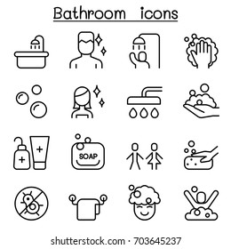 Bathroom icon set in thin line style