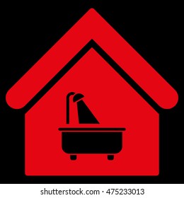 Bathroom icon. Vector style is flat iconic symbol, red color, black background.