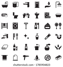 Iconos en el baño. Diseño plano negro. Ilustración vectorial.