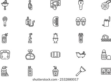 Bathroom icons collection is a vector illustration with editable stroke.