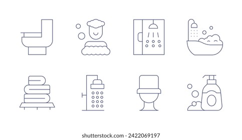 Bathroom icons. Editable stroke. Containing toilet, towel, shower, bathroom.