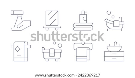 Bathroom icons. Editable stroke. Containing tap, towel, bath, bathtub, hygiene, sink.