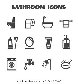 bathroom icons, mono vector symbols