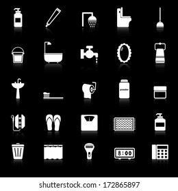 Bathroom icons with reflect on black background, stock vector