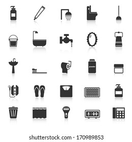 Bathroom icons with reflect on white background, stock vector