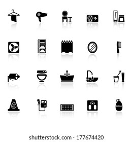 Bathroom icons with reflect on white background, stock vector