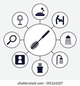 bathroom icons set. Set of 9 bathroom filled icons such as woman WC, baby changing room, mirror, soap, toilet brush, shower