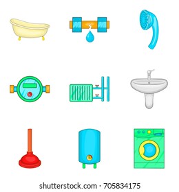 Bathroom icons set. Cartoon set of 9 bathroom vector icons for web isolated on white background