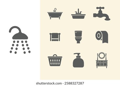 Bathroom Icons Set. Editable vector icon. Perfect for web and app interfaces, presentations, info graphics, etc
