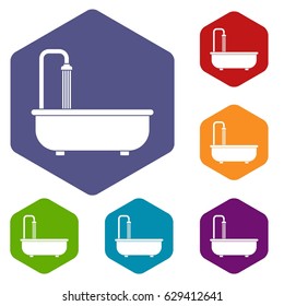 Bathroom icons set hexagon isolated vector illustration