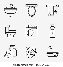 Bathroom icons set vector design, modern outline, black color and isolated for icon presentation, website and banner
