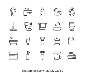 bathroom icons set for web and UIUX design. Vector objects isolated on a white background