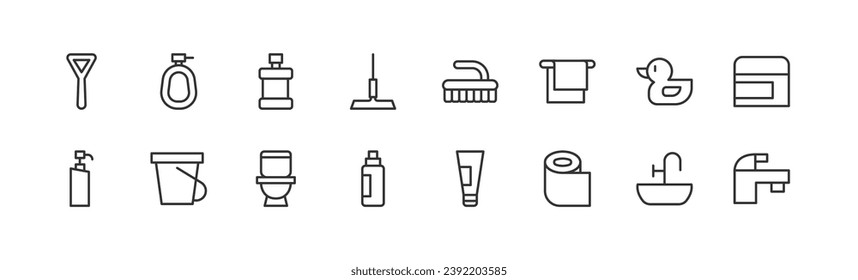 bathroom icons set for web and UIUX design. Vector objects isolated on a white background
