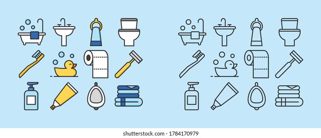 Bathroom Icons, Toilet Icons set. Flatstyle Icons Set Bathroom and toilet equipment. 