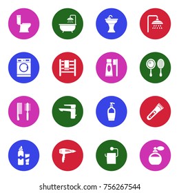 Bathroom Icons. White Flat Design In Circle. Vector Illustration. 