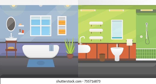 Bathroom interior or architecture and furniture vector illustration.