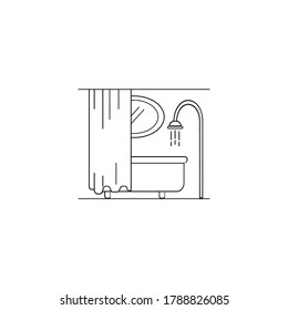Bathroom interior. Bath, shower and curtain icon