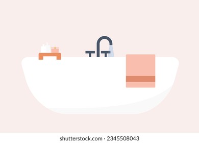 el interior del cuarto de baño, el albornoz listo para relajarse; agua de vertido, toalla y vela de combustión - ilustración vectorial

