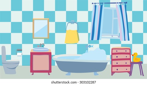Bathroom interior in a cartoon style. Editable Vector illustration. 