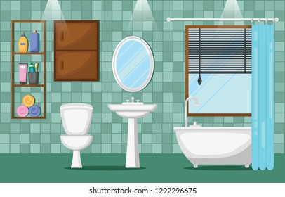 Bathroom Interior Clean Modern Room Furniture Flat Design