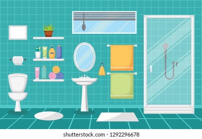 Bathroom Interior Clean Modern Room Furniture Flat Design