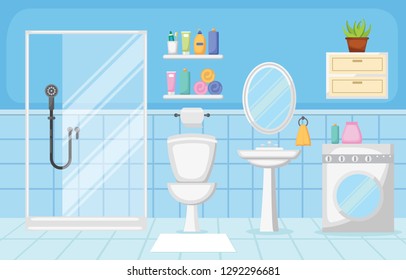 Bathroom Interior Clean Modern Room Furniture Flat Design