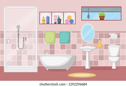 Bathroom Interior Clean Modern Room Furniture Flat Design